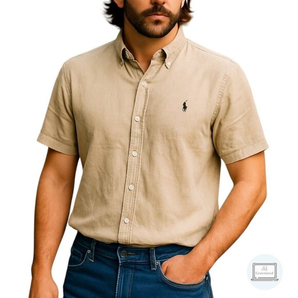 Ralph Lauren Mens Classic Fit Shirt Linen Silk Short Sleeve Button Down Size XL - Picture 1 of 12